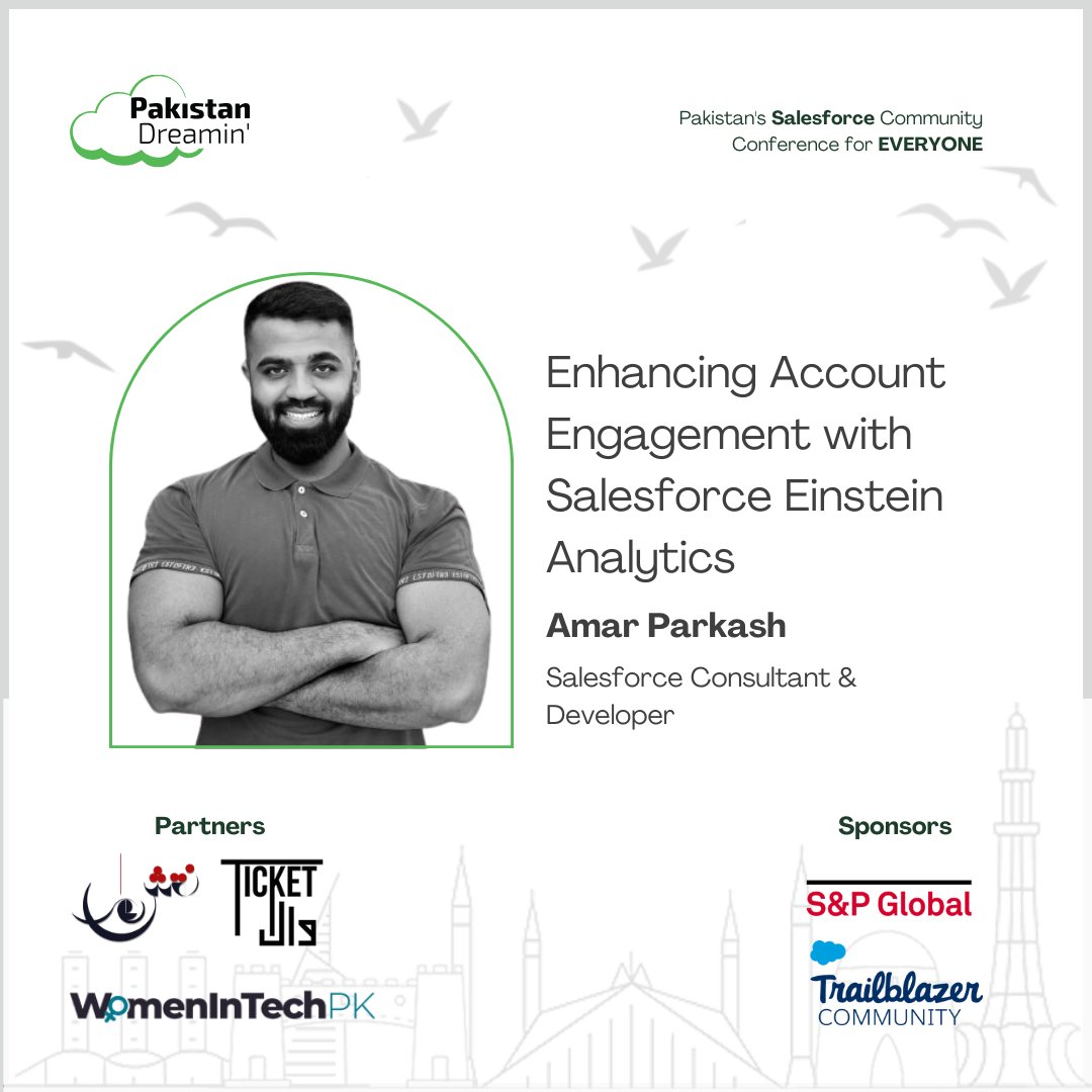 Join Amar Parkash at Pakistan Dreamin' 2024 for Enhancing Account Engagement with Salesforce Einstein Analytics. Discover how Einstein features improve Marketing Cloud engagement and learn best practices. See you in Islamabad on October 5th, 2024—register now!