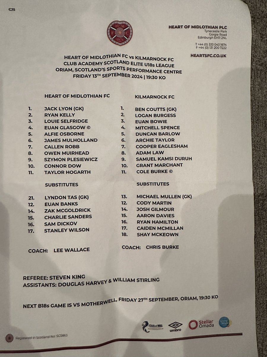 Caiden getting some minutes for the 18s v Hearts last night