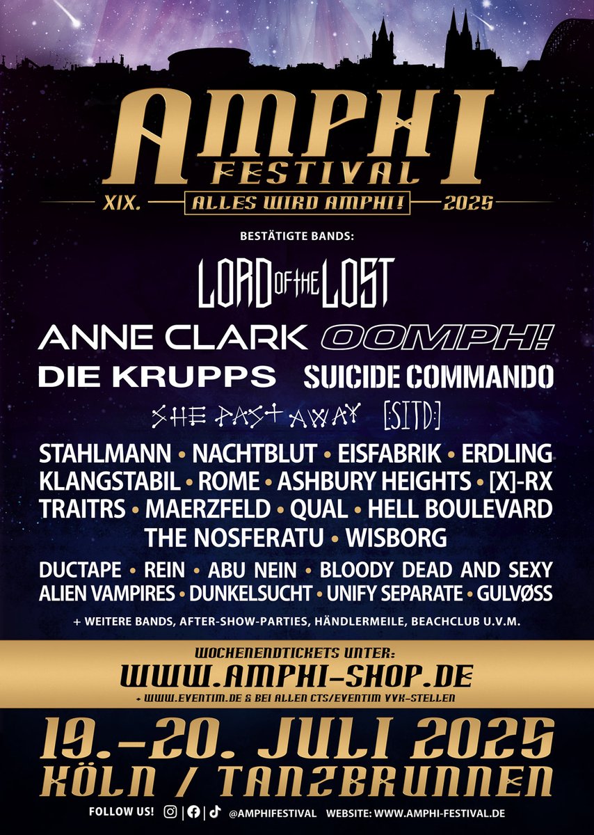 Es sind weitere coole Bands beim Amphi Festival bestätigt!!
Jetzt freuen wir uns noch mehr darauf!! 🥳🤘🏻

Tickets: amphi-shop.de