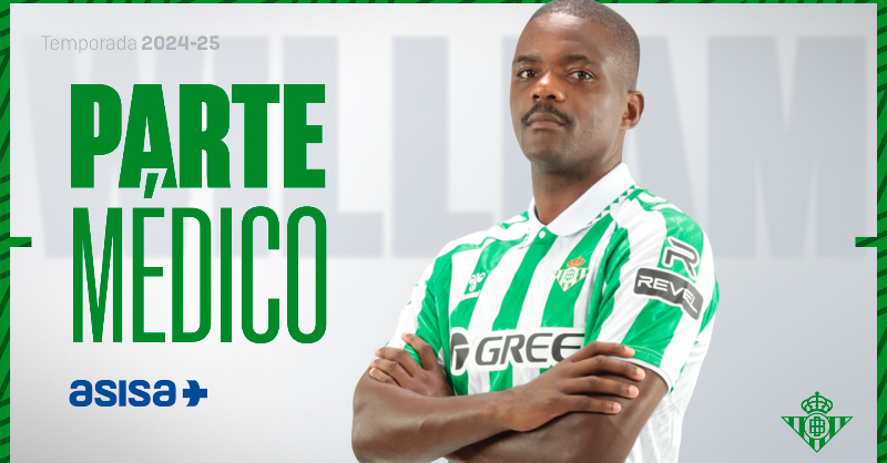 RealBetis's tweet photo. 🚑 PARTE MÉDICO | William Carvalho presenta una rotura completa del tendón de Aquiles de su pierna derecha. El futbolista portugués será operado en los próximos días y el tiempo de recuperación dependerá de su evolución.

¡Mucho ánimo, William! 💚🤞