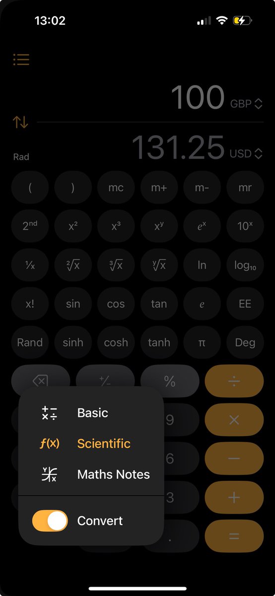 lakytwitt's tweet photo. A few useful things in new iPhone (iOS18+) calculator. Math notes and convertors are pretty handy. #iPhone #iOS18 https://t.co/2U8wjPk4zG