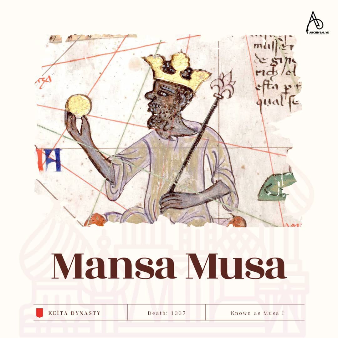 ArchiveAlivex's tweet photo. Wealth, power, and legacy!
Meet Mansa Musa, the wealthiest king in African history. 

Slide #1: Depiction of Mansa Musa, ruler of the Mali Empire in the 14th century, from the 1375 Catalan Atlas. https://t.co/cZCRlMqNmM