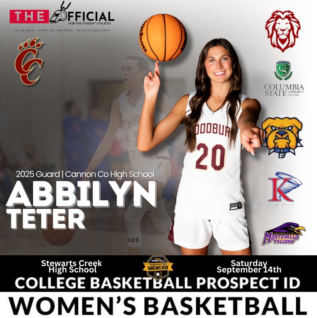 Abbilyn Teter (@abbilynteter) on Twitter photo College Basketball Prospect ID
📍 Stewarts Creek High School
🗓️ Sept 14th
⏰ Morning Session 8am
<a href="/Bryan_WBB/">Bryan College WBB</a> <a href="/CStateSports/">ColumbiaState Sports</a>
<a href="/FiskWBB/">FiskWBB</a> <a href="/KINGU_wbb/">King Univ. Women's Basketball</a> <a href="/MontevalloWBB/">Montevallo Women’s Basketball</a> <a href="/theofficial_hub/">The Official Hub</a> <a href="/KyleShipleyk/">Coach Shipley</a> College Basketball Prospect ID
📍 Stewarts Creek High School
🗓️ Sept 14th
⏰ Morning Session 8am
<a href="/Bryan_WBB/">Bryan College WBB</a> <a href="/CStateSports/">ColumbiaState Sports</a>
<a href="/FiskWBB/">FiskWBB</a> <a href="/KINGU_wbb/">King Univ. Women's Basketball</a> <a href="/MontevalloWBB/">Montevallo Women’s Basketball</a> <a href="/theofficial_hub/">The Official Hub</a> <a href="/KyleShipleyk/">Coach Shipley</a>