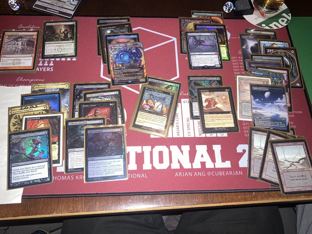 CubeVitational's tweet photo. With my #CubeVitational Qualifiers all done, it’s time for player practice and #MtGCube tweaking :) 

📦 Power Combo Cube - 400 cards
🥇@DD_Pruijt / Hero Lands Nonsense
🥈Matt Resnick / Vanquisher Reanimator
🥉Bart Rossmark / Mardu Hatebears
🏅Peter Florijn / Tinker Twin https://t.co/lYwjVEK5dz