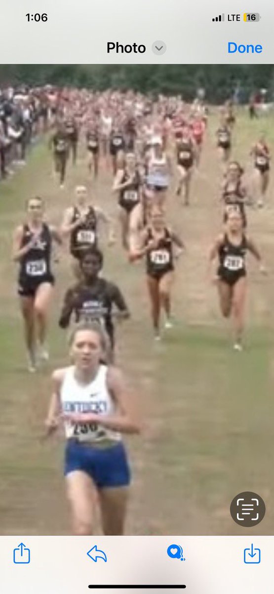 First collegiate race. 470 runners, she comes in 33rd 17:28. 
Columbia Missouri in 2 weeks.