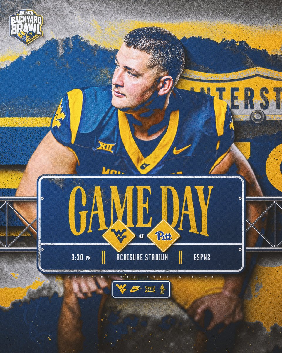 The Backyard Brawl.

🆚 Pitt
⏰ 3:30 PM
📺 ESPN2
🏟️ Acrisure Stadium
📍 Pittsburgh, PA

#HailWV