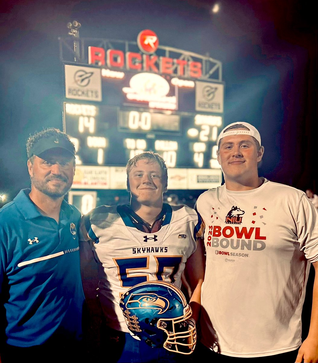 kamara_welch's tweet photo. Exciting Friday night win against Richmond.  21-14. Way to go Johnsburg! 

Great having @JacobWelch75 at the game cheering on @MicahWelch75 and  the entire Skyhawk team after coming off of beating #5 Notre Dame last week. Always a Skyhawk!  Skyhawk pride. Let’s go Skyhawks! Believe #skyhawknation  #thehardway