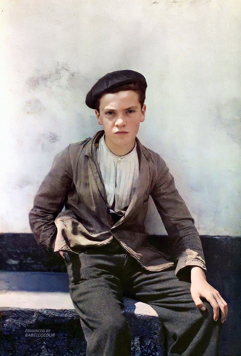 StuartHumphryes's tweet photo. Let me transport you back 103 years to July 1921. I've spruced-up this autochrome portrait of a young lad at Campan, in Hautes-Pyrenees, SW France, shortly after the Great War. It was taken in colour by Fernand Culville and is not colourised. https://t.co/lpHJmJoD0p