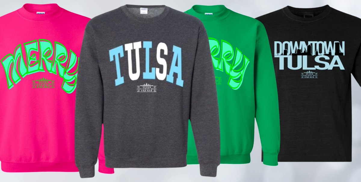 🛍️ Available in sweatshirts, hoodies, t-shirts, and long sleeves, each purchase ships directly to your door. Thanks to our partnership with Rayne Creative, a portion of the proceeds will benefit the Tulsa Christmas Parade. Order yours online today!  tulsachristmasparade.org/shop/ 🎁