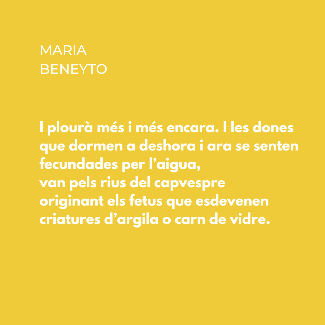 Uns versos del poema "L'aiguat, la mar i el sofre", de Maria Beneyto. El trobareu a Bressoleig a l'insomni de la ira, editat el 2003 per <a href="/bromera/">Bromera</a>. 

#poesia #poesiaencatala #poesiacatalana #donespoetes #poetesvalencians #poetesvalencianes #poesiaenvalencià #mariabeneyto
