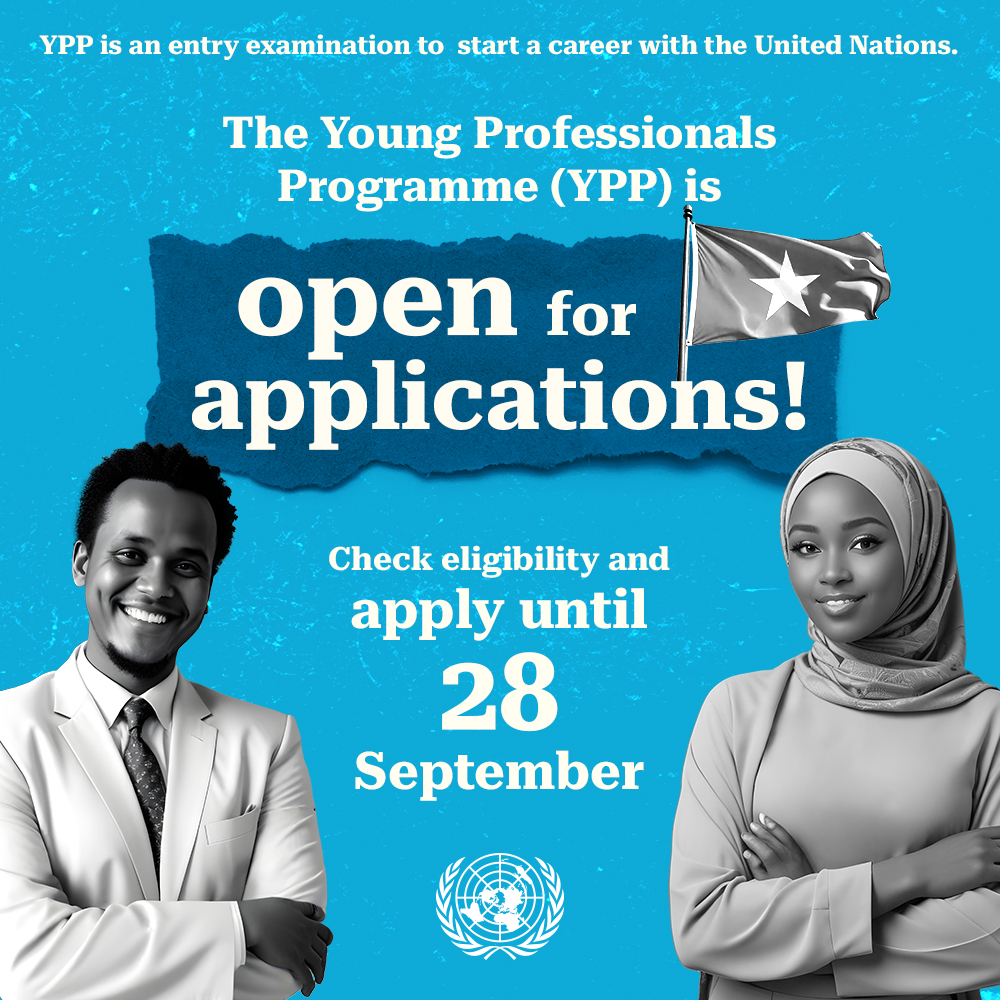14 days to go! ⌛️

💼The 2024 Young Professionals Programme (#YPP) is open for #Somalia! 🇸🇴  

Are you: 
✅ interested in starting a career with the <a href="/UN/">United Nations</a>? 
✅ a #Somali national under 32 years old? 
✅ fluent in either English or French? 
✅ a first-level university