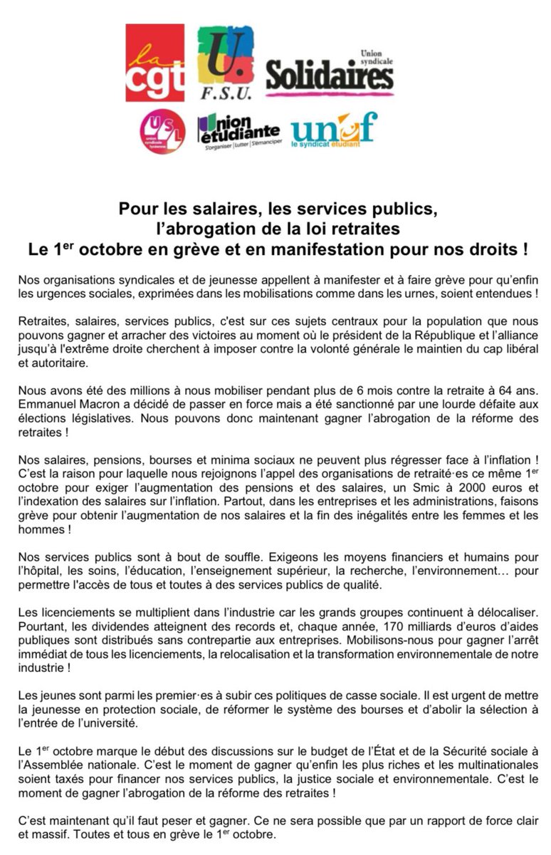 LFI_68's tweet photo. LFI 68 soutient la mobilisation et la grève du 1er octobre pour défendre nos droits ! https://t.co/lX4QIuVhrG