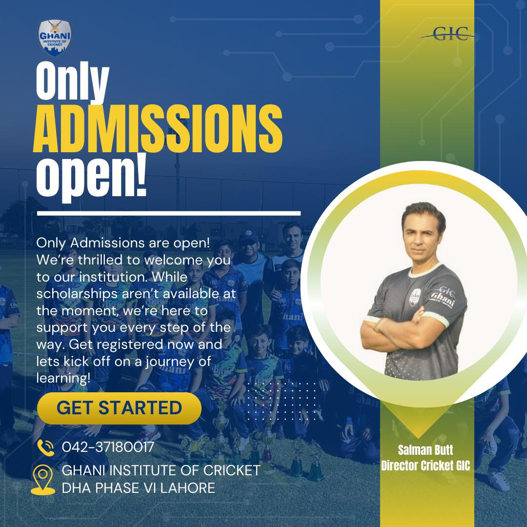 Secure your spot now; scholarship applications are now closed 🏏

#GIC #Ghani #Ghaniinstituteofcricket #salmanbutt