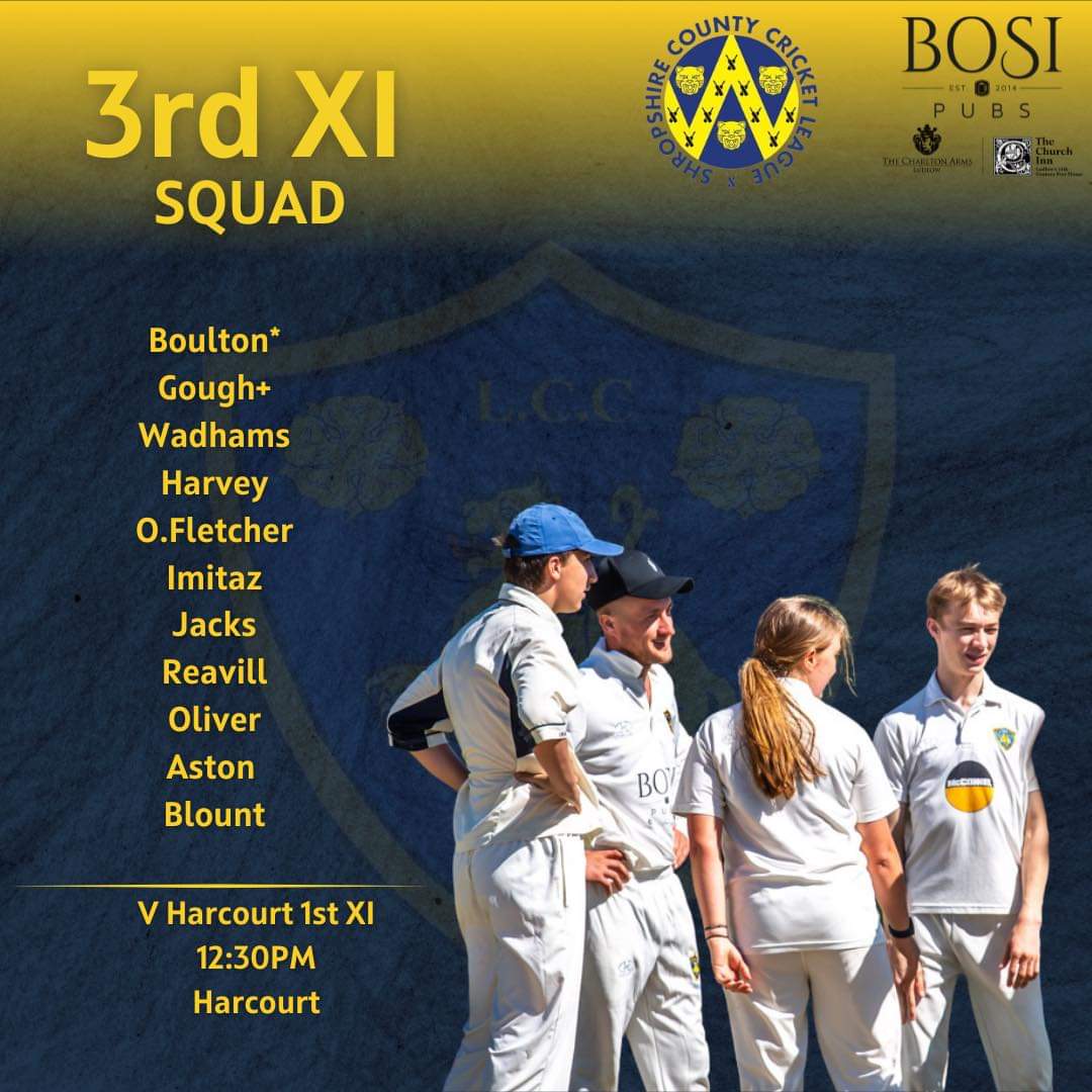 Ludlow Cricket Club (@ludlowcricket) on Twitter photo The 1st XI host <a href="/OswestryCricket/">Oswestry CricketClub</a> 1st XI hoping to end their <a href="/mansfieldsportg/">Mansfield Sports Group</a> <a href="/ShropCCLeague/">ShropshireCCLeague</a> Premier Division campaign with a win
The 2nd XI were due to travel to Oswestry 2nds, but have no game owing to a concession
The 3rd XI are on the road away at <a href="/HarcourtCC/">Harcourt C.C.</a> 1st in div 6 The 1st XI host <a href="/OswestryCricket/">Oswestry CricketClub</a> 1st XI hoping to end their <a href="/mansfieldsportg/">Mansfield Sports Group</a> <a href="/ShropCCLeague/">ShropshireCCLeague</a> Premier Division campaign with a win
The 2nd XI were due to travel to Oswestry 2nds, but have no game owing to a concession
The 3rd XI are on the road away at <a href="/HarcourtCC/">Harcourt C.C.</a> 1st in div 6
