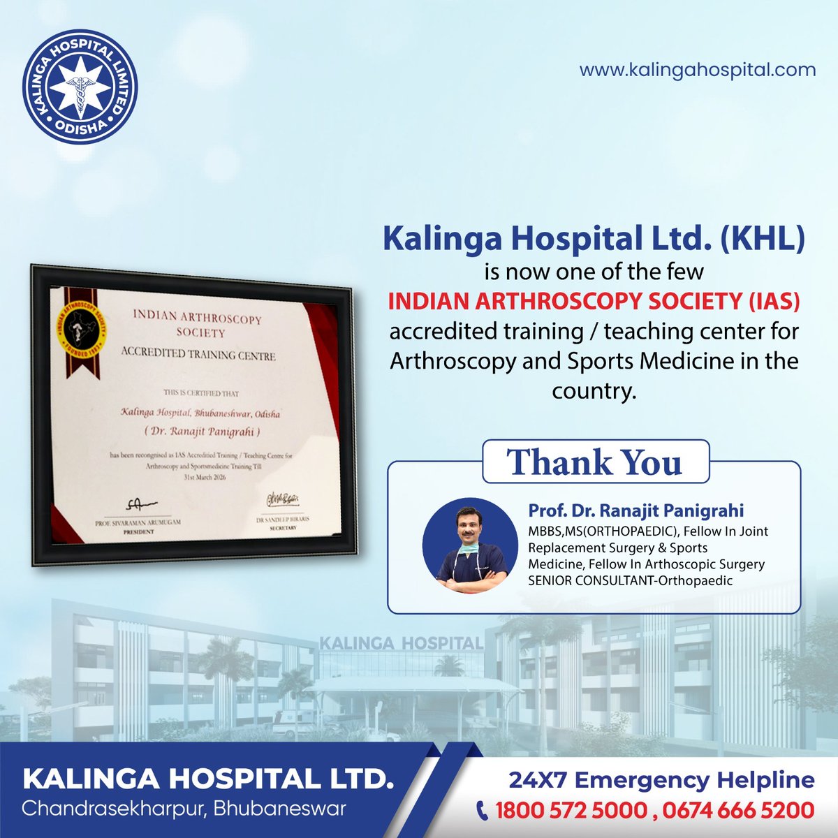 HospitalKalinga's tweet image. 𝗞𝗮𝗹𝗶𝗻𝗴𝗮 𝗛𝗼𝘀𝗽𝗶𝘁𝗮𝗹 𝗟𝘁𝗱. is proud to be one of the few IAS-accredited training centers in India for Arthroscopy and Sports Medicine!  
Together, we're shaping the future of sports medicine.

#Arthroscopy #SportsMedicine #IASAccredited #KHL #KalingaHospital