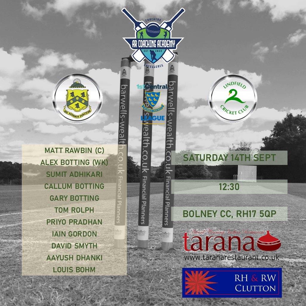 Balcombe CC (@balcombecc) on Twitter photo 💚💛🏏 Division 11 Play Off Final 🏏💛💚
We take on <a href="/LCC_swans/">Lindfield CC</a> III’s today in the decider to see who goes up to Division 10 Central for 2025
The game is being played at <a href="/BolneyCC/">Bolney Cricket Club</a> and the weather looks good so please come down and support the team if possible.
# 💚💛🏏 Division 11 Play Off Final 🏏💛💚
We take on <a href="/LCC_swans/">Lindfield CC</a> III’s today in the decider to see who goes up to Division 10 Central for 2025
The game is being played at <a href="/BolneyCC/">Bolney Cricket Club</a> and the weather looks good so please come down and support the team if possible.
#