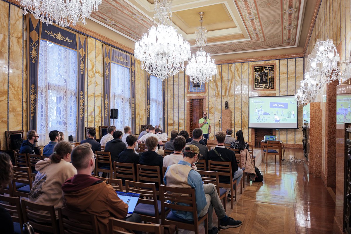 studenik's tweet photo. We are in orbit. 7th CASSINI Hackathon launched in Prague last night. 60 hackers, 48hrs, 3 challenges to help green transition and economy throught EU satellite data. Tune in for final pitches on Sun 15 Sep 15:30 CET via https://t.co/PNO3uxJ83Y @EU4Space @insanebui #cassiniEU #EUSpace #Hackathon
