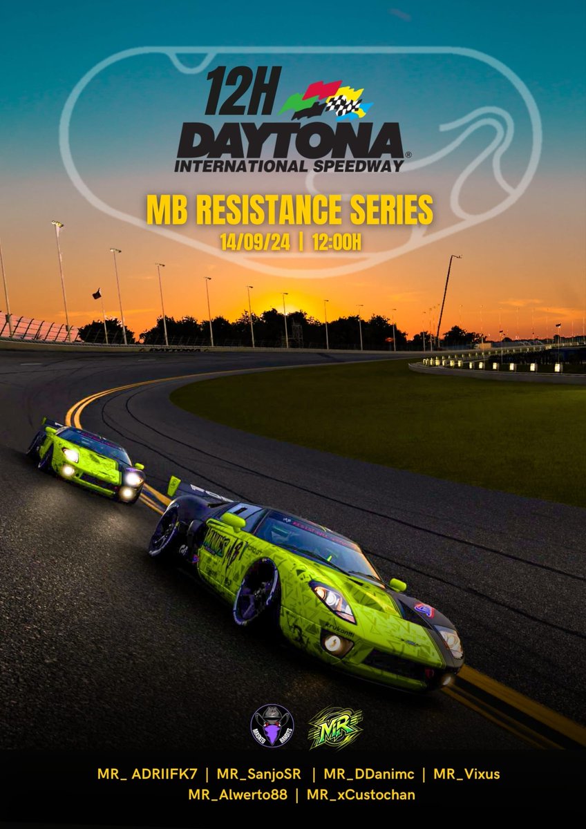 Maniac’s Revolution Club de e-Sports (@maniacs_esports) on Twitter photo ▀▄▀▄▀▄ 12H DE DAYTONA ▄▀▄▀▄▀
Calentando motores para la ronda 5 de la MB Restinstance Series by <a href="/MaskedBanditsgt/">Masked Bandits</a>
con el Ford GT.
Veremos en pista a:
<a href="/ADRII_27_/">Adrijan!</a>
<a href="/SanjoSr4/">SanjoSr</a>
#DDanimc
<a href="/Vixustapen/">Xavixuu</a>
<a href="/alwerto88/">MR_Alwerto88</a>
<a href="/xCustochan/">xCustochan-</a>
¡Mucha suerte! ▀▄▀▄▀▄ 12H DE DAYTONA ▄▀▄▀▄▀
Calentando motores para la ronda 5 de la MB Restinstance Series by <a href="/MaskedBanditsgt/">Masked Bandits</a>
con el Ford GT.
Veremos en pista a:
<a href="/ADRII_27_/">Adrijan!</a>
<a href="/SanjoSr4/">SanjoSr</a>
#DDanimc
<a href="/Vixustapen/">Xavixuu</a>
<a href="/alwerto88/">MR_Alwerto88</a>
<a href="/xCustochan/">xCustochan-</a>
¡Mucha suerte!