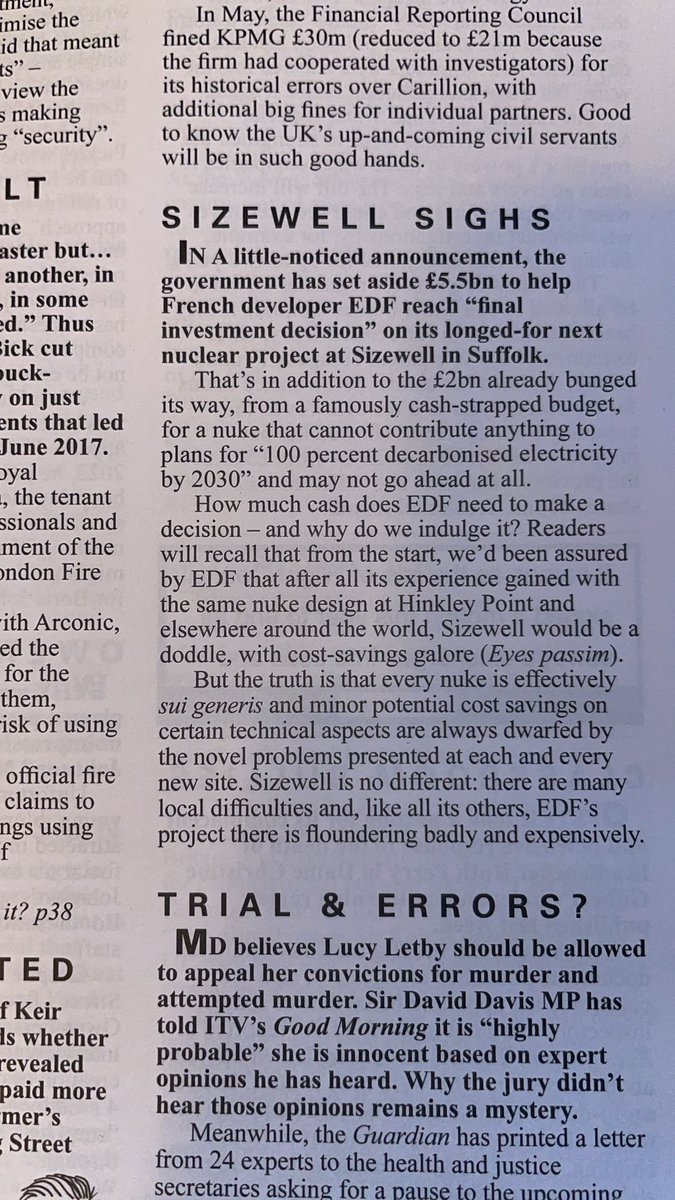 'How much?' ask <a href="/PrivateEyeNews/">Private Eye Magazine</a>. EDF's 2020 'Universal document' stated their budget to get Sizewell C to a Final Investment Decision is £458 million. So far £2.5bn already spent so shocking <a href="/UKLabour/">The Labour Party</a> is allocating an add'l £5.5bn taxpayer £££s to the Sizewell C white 🐘 1/2...