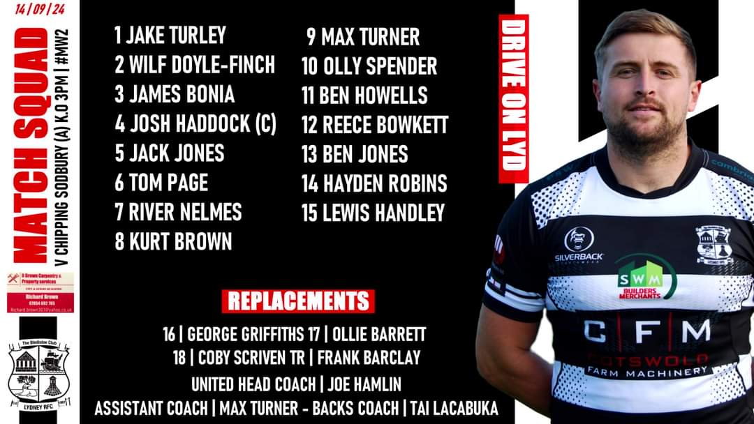 lydney_rfc's tweet image. Weekend Team Selections 🏉

This weekends team selections are sponsored by R Brown Carpentry &amp;amp; Property Services. Thank you for you're continued support 🏉🤝
facebook.com/rbrowncarpentr…
#Driveonlyd #TheBledisloeClub