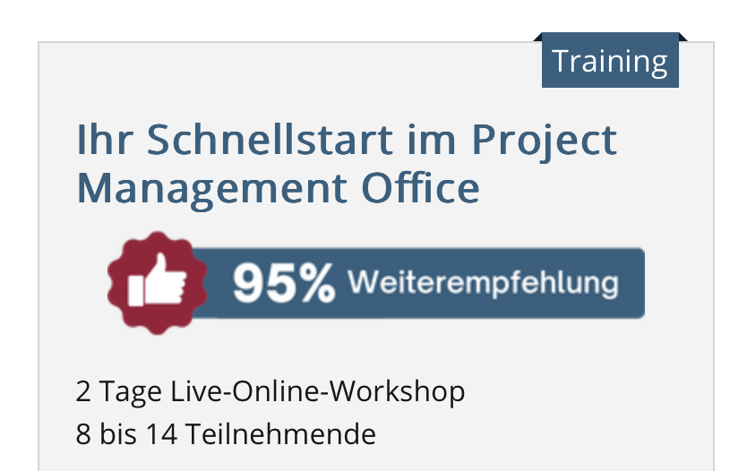 Das ist ein Wort, würde ich sagen: 95% Weiterempfehlungsquote. Weil es ein Praxis-Training ist. Zur direkten Umsetzung. 

projektmagazin.de/live/ihr-schne…

#PMO #gemeinsamWasAufDieBeineStellen #ZukunftGestalten