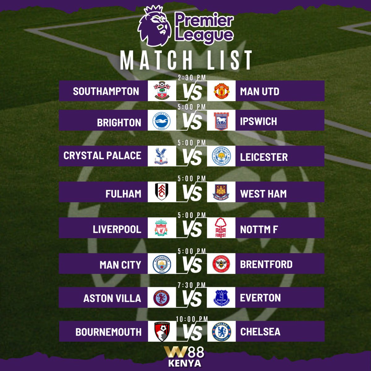 The break is over!

EPL is back! ⚽

Here are today's fixtures that you can watch and place your bet on 💰

Play W88af.com

#FormNiW88