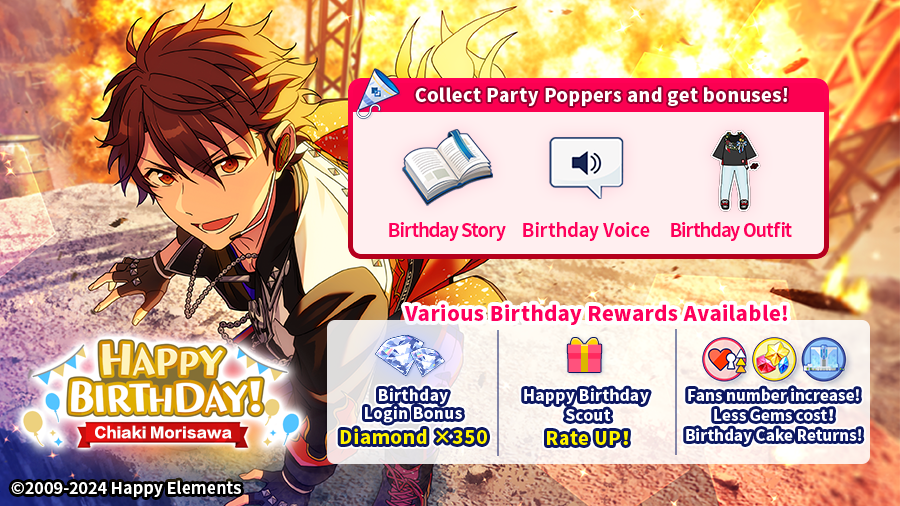 enstarsmusic_EN's tweet photo. Today is the birthday of Chiaki Morisawa! Happy Birthday to Chiaki!

⏰Birthday Event Time:
2024/09/18 12:00 AM ~ 11:59 PM (GMT-5)

🎁Log in on 09/18 for the first time, you can receive 350 Diamonds as a birthday celebration gift!

Please refer to the game for more details. https://t.co/VAeMKYLJAk