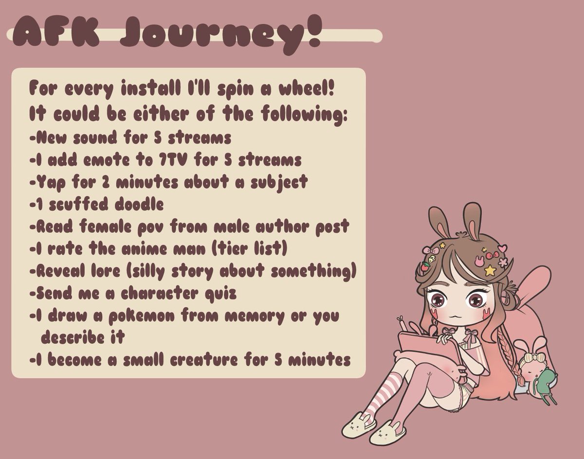 doodlebunn_'s tweet photo. I only have a few days of the afk journey sponsorship and i made some silly incentives. i'm gonna try to stream sometime over that period to get a much done as possible! https://t.co/LrnDpJYevX