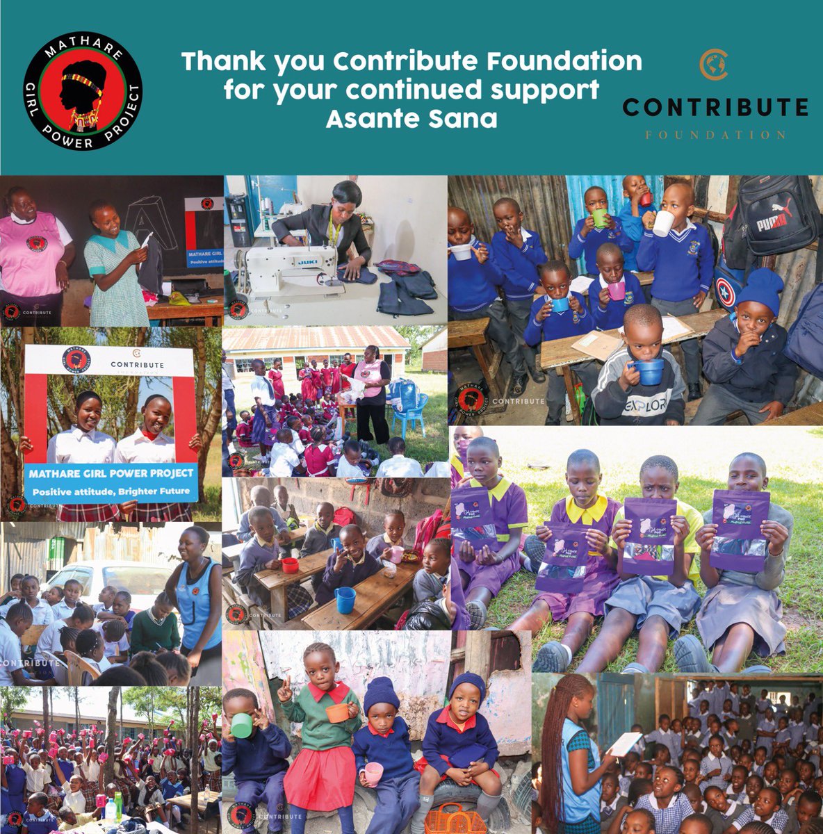 MathareGirl's tweet photo. We extend our heartfelt appreciation to the Contribute Foundation for their unwavering support of our organization. Their partnership has been instrumental in enabling us to consistently implement meaningful program activities in both urban slums and rural areas. https://t.co/S92hL2Mx0k