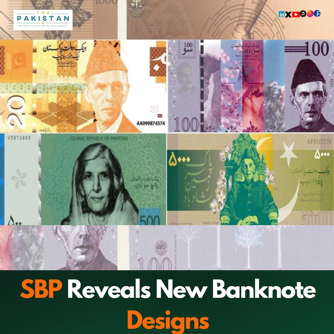 thepakistan2021's tweet image. The State Bank of Pakistan reveals new banknote designs, featuring local talent and enhanced security! Stay tuned for the final unveiling. 

Read more at thepakistan.pk/sbp-reveals-ne…

#SBP #BanknoteDesign #PakistanCurrency #ArtCompetition #SecurityFeatures #CulturalHeritage