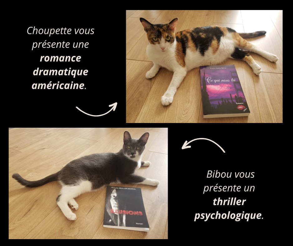 Hello ! Chat va ? Choupette et Bibou ont "accepté" de se faire photographier pour promouvoir mes #romans. Tout chat pour dire, bon weekend et bonne lecture 🌞
𝙄𝙡𝙡𝙪𝙨𝙞𝙤𝙣𝙨 libre2lire.fr/livres/illusio… 𝘾𝙚 𝙦𝙪𝙞 𝙣𝙤𝙪𝙨 𝙡𝙞𝙚 jdheditions.fr/produit/ce-qui…
rosaliemullerboiral.com