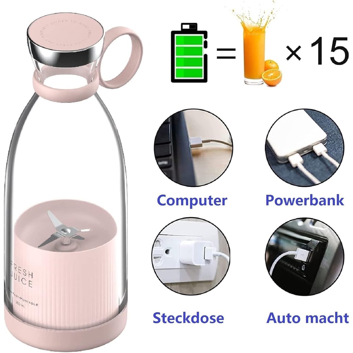 JuicerGallery's tweet image. 15 Fresh Juices on a Single Charge with BlendOn ⚡🍊

Blend fresh juice anywhere with the BlendOn Portable Blender Bottle! It charges through your computer, power bank, or car outlet. One charge = 15 juices! 

#USA #USJuicer #BlendOn #PortableBlender #FreshJuice #RechargeAnywhere