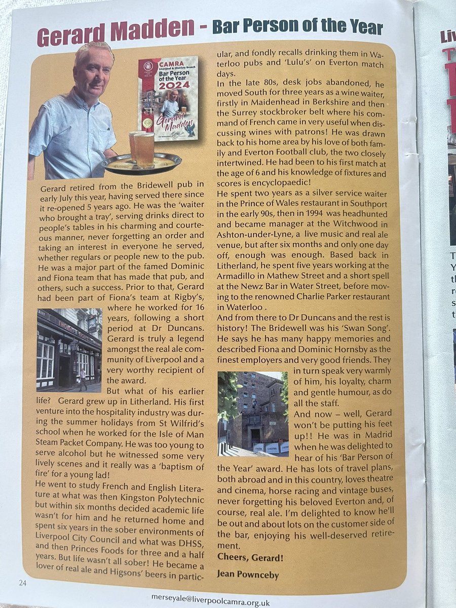 The Bridewell (@the_bridewell) on Twitter photo What a lovely write up about our Gerard in the latest <a href="/LiverpoolCAMRA/">Liverpool CAMRA</a> Merseyale
Thank you 😄 What a lovely write up about our Gerard in the latest <a href="/LiverpoolCAMRA/">Liverpool CAMRA</a> Merseyale
Thank you 😄