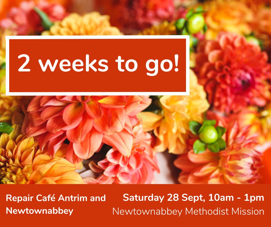 In just 2 weeks we will be in Rathcoole for our first repair event of the Autumn. 😁

🗓️ Saturday 28 September
🕙10am-1pm
📍Newtownabbey Methodist Mission

Booking spaces and more details will be released next week. So why not sort out your belongings in need of repair. 🙂