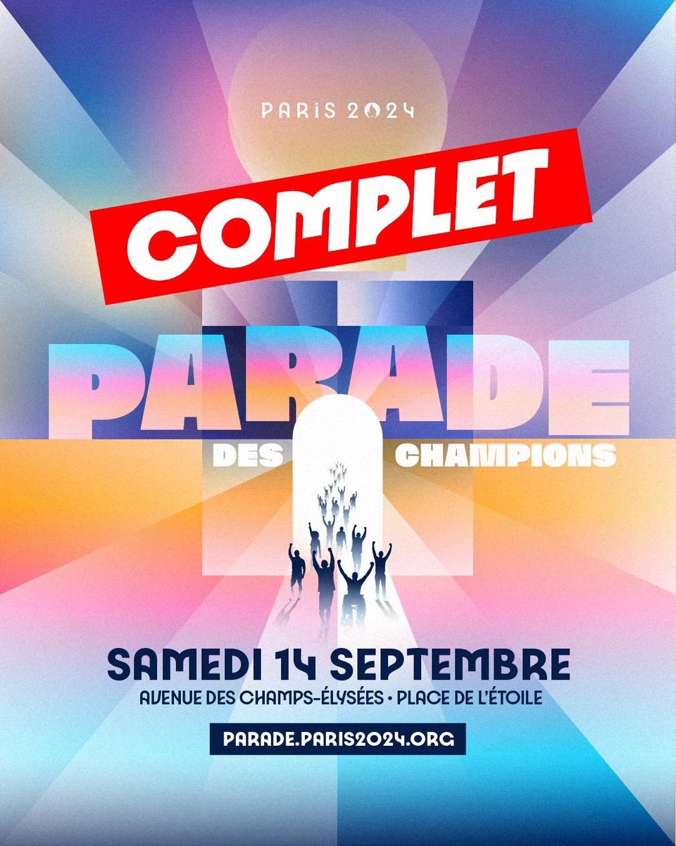 Paris2024's tweet image. La Parade des Champions est désormais complète !
Vous avez été nombreux à vouloir partager ce dernier temps fort des Jeux avec nous 🫶
Seules les personnes ayant reçu une confirmation d’inscription pourront accéder au site. Pour tous les amoureux des Jeux n'ayant pas eu leur…