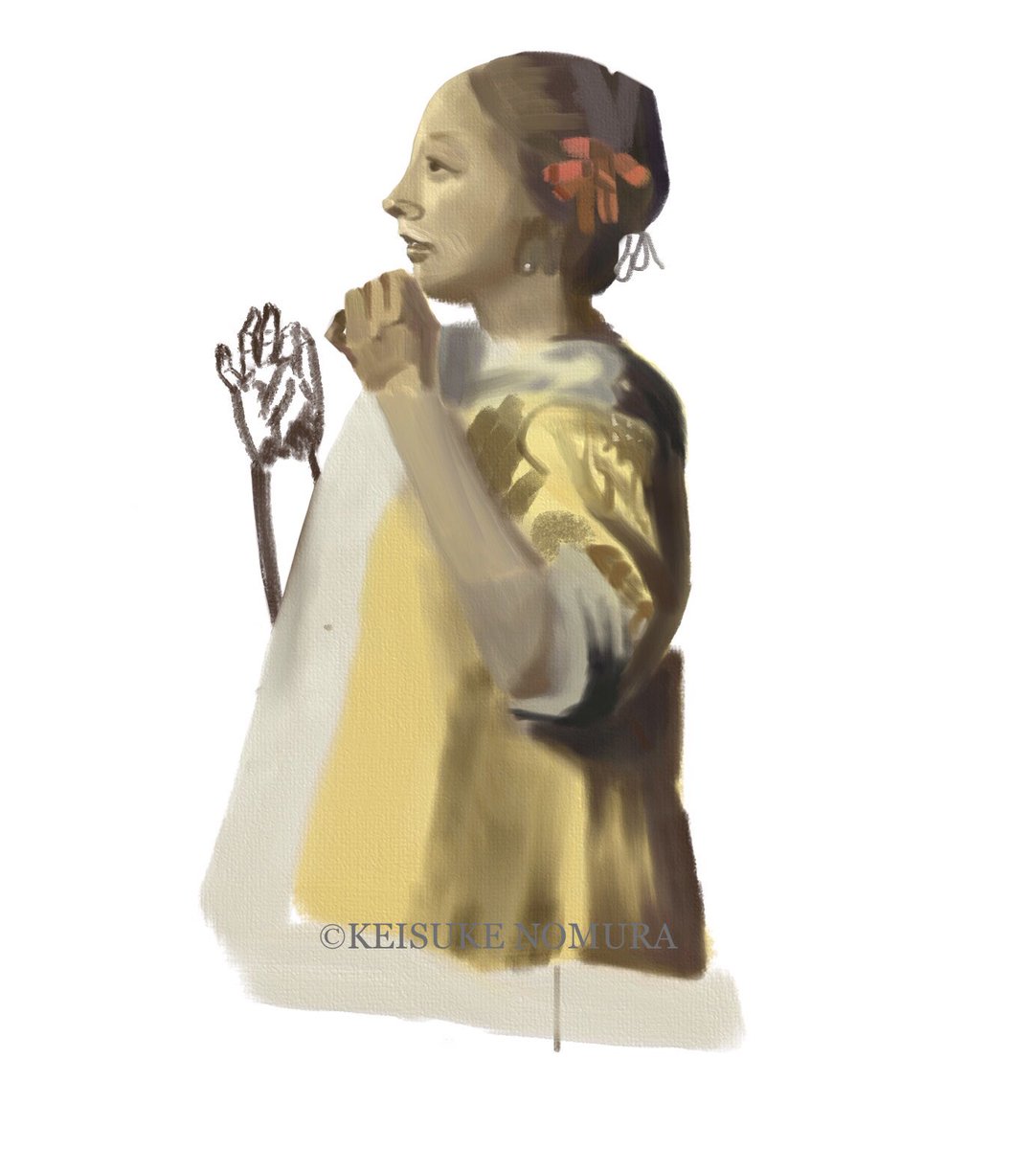 keisukenomu's tweet photo. A study of the way he used the colors.
#reproduced Woman with a Pearl Necklace(details)
#JohannesVermeer
13th September 2024
Work in progress.
作品模写を通して色使いを学ぶ。
Adobe Fresco使用
#デジタル絵展示場
#Valeur
#japan #monaco #paris #Milano #nyc #Thailand #HongKong https://t.co/NurCOVbb0j
