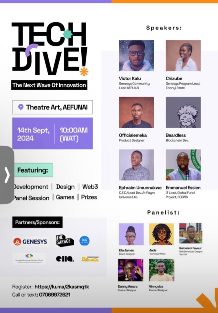 GenesysAEFUNAI's tweet image. We are outside 💃💃💃

For #TECHDIVE 😊