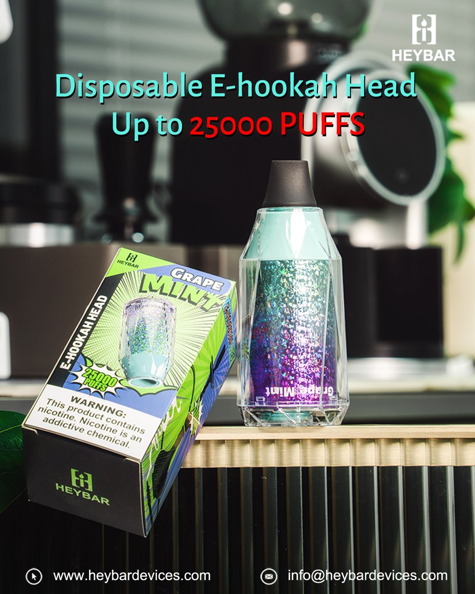 HeybarVape's tweet image. Revolutionize Your Hookah Game with the Heybar Hookah Head! Enjoy up to 25,000 puffs of unrivaled flavor and satisfaction, designed for extended use.
For wholesale inquiries, reach out to info@heybardevices.com.
#HeybarHookah #25000Puffs #PremiumHookah #WholesaleDeal