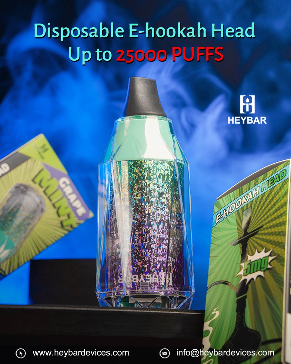 HeybarVape's tweet image. Revolutionize Your Hookah Game with the Heybar Hookah Head! Enjoy up to 25,000 puffs of unrivaled flavor and satisfaction, designed for extended use.
For wholesale inquiries, reach out to info@heybardevices.com.
#HeybarHookah #25000Puffs #PremiumHookah #WholesaleDeal