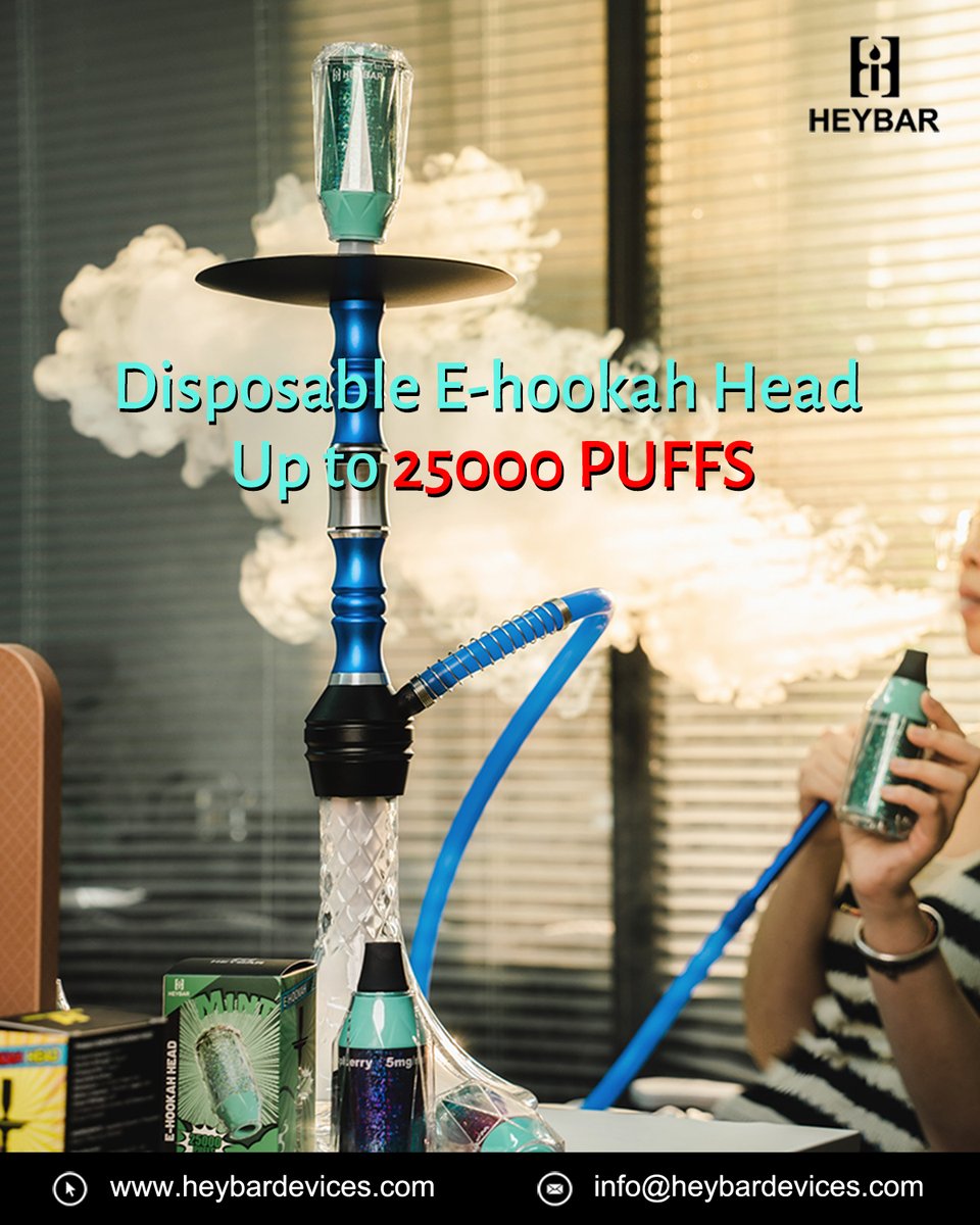 HeybarVape's tweet image. Revolutionize Your Hookah Game with the Heybar Hookah Head! Enjoy up to 25,000 puffs of unrivaled flavor and satisfaction, designed for extended use.
For wholesale inquiries, reach out to info@heybardevices.com.
#HeybarHookah #25000Puffs #PremiumHookah #WholesaleDeal