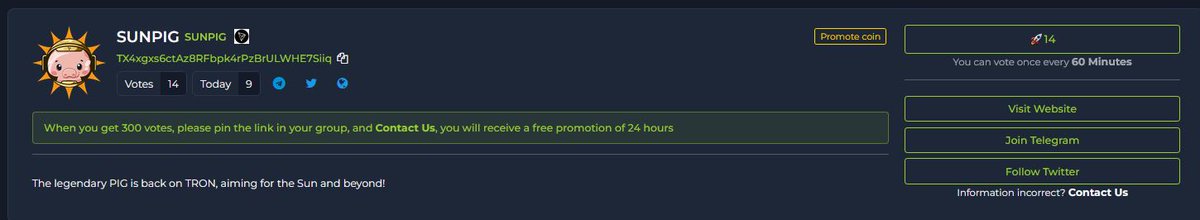 sunpigTRX's tweet image. It’s official, Pigsters! $SUNPIG is listed on Fomospider.
Don’t forget to vote for us here: 
fomospider.com/coin/SUNPIG 🐷✨