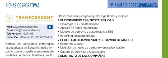 🌟 <a href="/Transcendent_es/">Transcendent</a> cree que las empresas son agentes clave en la transformación hacia un futuro sostenible, integrando impacto social y ambiental en sus negocios. #TransformaciónSostenible Explora en el #AnuarioCorresponsables2024 👉 tinyurl.com/yrrktdds