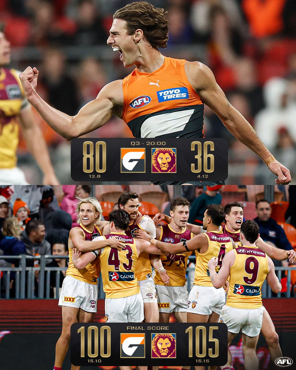 AFL's tweet image. ONE OF THE GREATEST COMEBACKS EVER 😱

#AFLFinals | #AFLGiantsLions