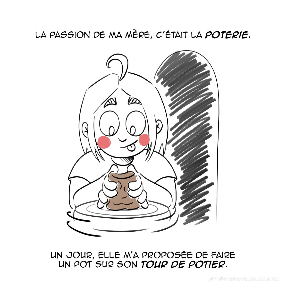 MemoDouceAmer's tweet photo. La poterie ✨️
Ça aurait pu être un chouette moment parent-enfant et au final je me suis retrouvée à laver mes cheveux pendant 1h en pleurant #comics #journal #journalintime #art #bd #illustration #story #storytime #poterie #argile #mere #maman #enfant https://t.co/J2M32VdVLK