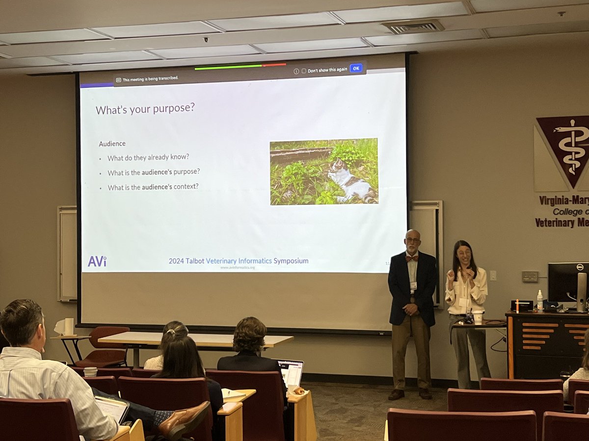 audreyruple's tweet image. Dr. Michael Martín and @VaMdVetMed graduate student, Amanda Moore, address questions from the audience about how to best approach communication challenges in our field. @avinformatics