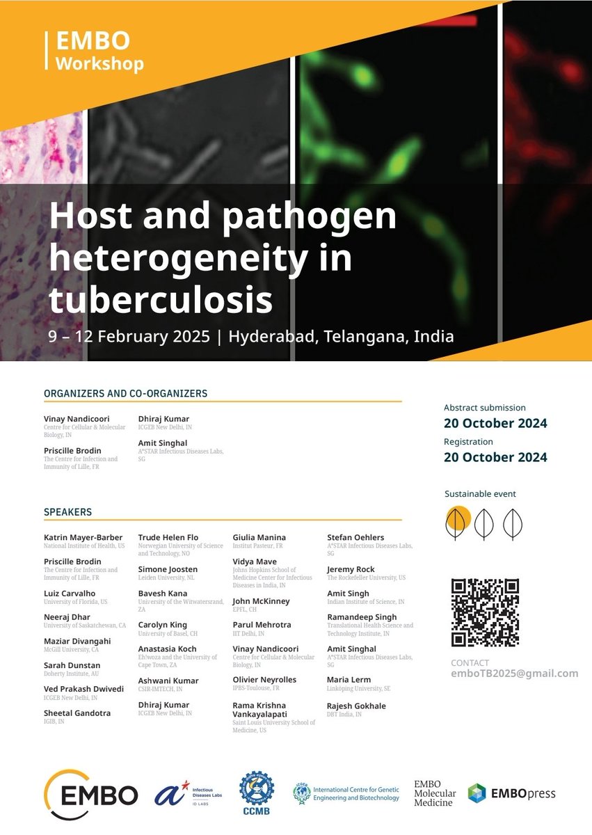 Amit Singhal (@lab_amitsinghal) on Twitter photo Official poster out 🤩 <a href="/EMBO/">EMBO</a> #TB Host and Pathogen #Heterogenity #Hyderabad #India <a href="/ccmb_csir/">CCMB</a>
<a href="/idlabs_astar/">A*STAR Infectious Diseases (ID) Labs</a> <a href="/PriscilleBrodin/">Priscille Brodin</a> <a href="/EmboMolMed/">EMBO Mol. Medicine</a> <a href="/ICGEBNewDelhi/">ICGEB, New Delhi</a>
- 25 Invited speakers
- 50 Abstracts - Flash talk
- 12 Abstracts - Short talk
- Travel grants
- Reg. fee include accomodation Official poster out 🤩 <a href="/EMBO/">EMBO</a> #TB Host and Pathogen #Heterogenity #Hyderabad #India <a href="/ccmb_csir/">CCMB</a>
<a href="/idlabs_astar/">A*STAR Infectious Diseases (ID) Labs</a> <a href="/PriscilleBrodin/">Priscille Brodin</a> <a href="/EmboMolMed/">EMBO Mol. Medicine</a> <a href="/ICGEBNewDelhi/">ICGEB, New Delhi</a>
- 25 Invited speakers
- 50 Abstracts - Flash talk
- 12 Abstracts - Short talk
- Travel grants
- Reg. fee include accomodation