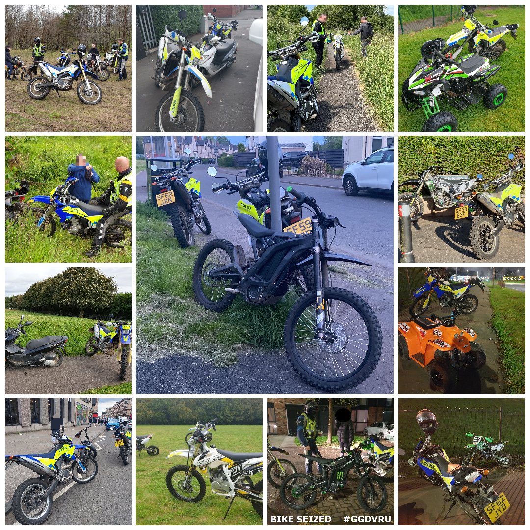 PSOSEastDun's tweet photo. Officers from #GGDVRU carry out patrols across the division in response to complaints of antisocial and illegal use of motorbikes and quads in local parks, pavements and roads. Those committing offences risk criminal charges and their vehicles being seized. #Dontriskit #RideLegal https://t.co/WHsk9zGlQs