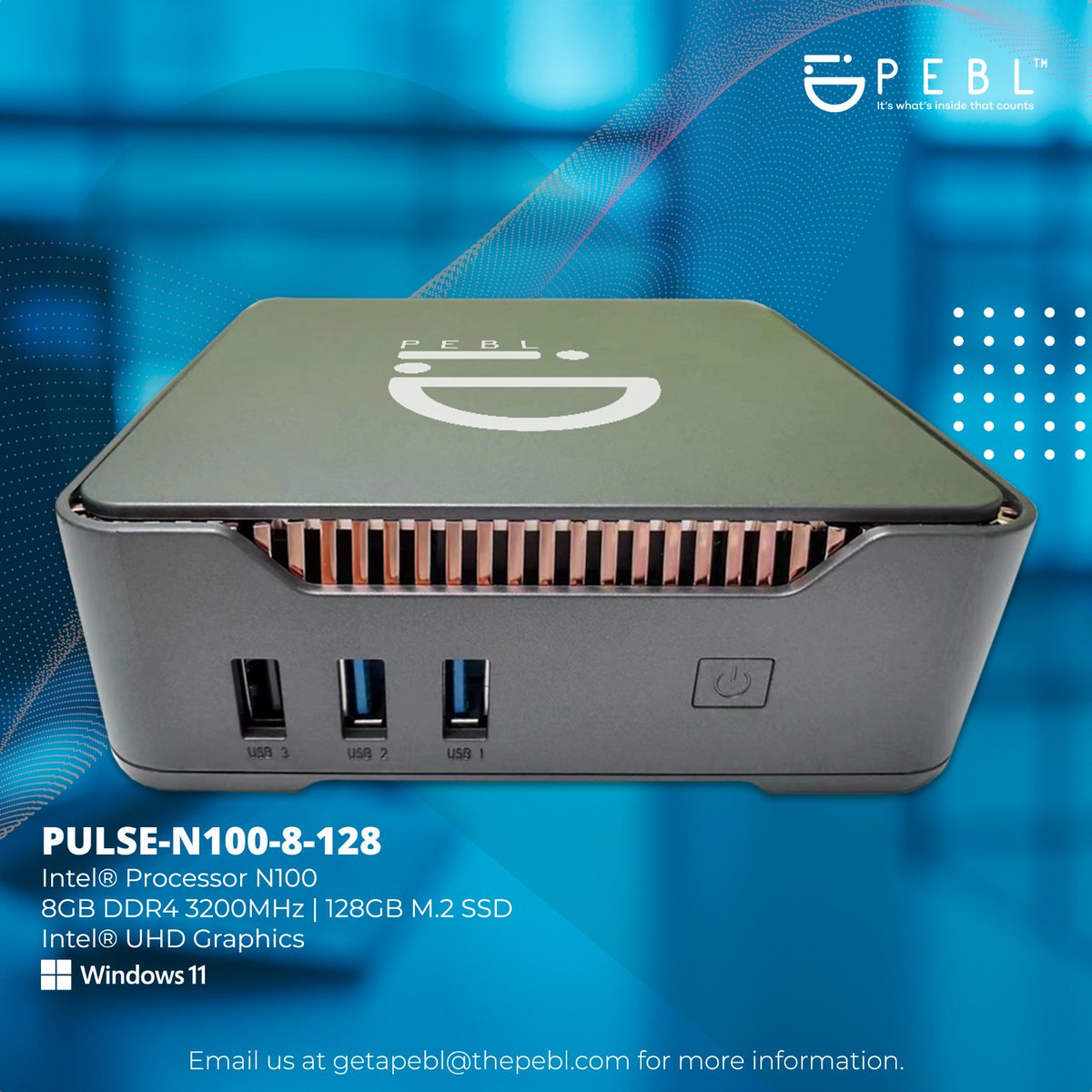 PEBLcomputers's tweet image. PEBL-PULSE-N100-8-128

INTERFACE:

4 x USB 3.0, 2 x HDMI, 1 x VGA, 1 x LAN, 1 x 3.5mm Earphone/Mic Jack, Power Button, DC_IN

#computer #DesktopComputer #Namibia
