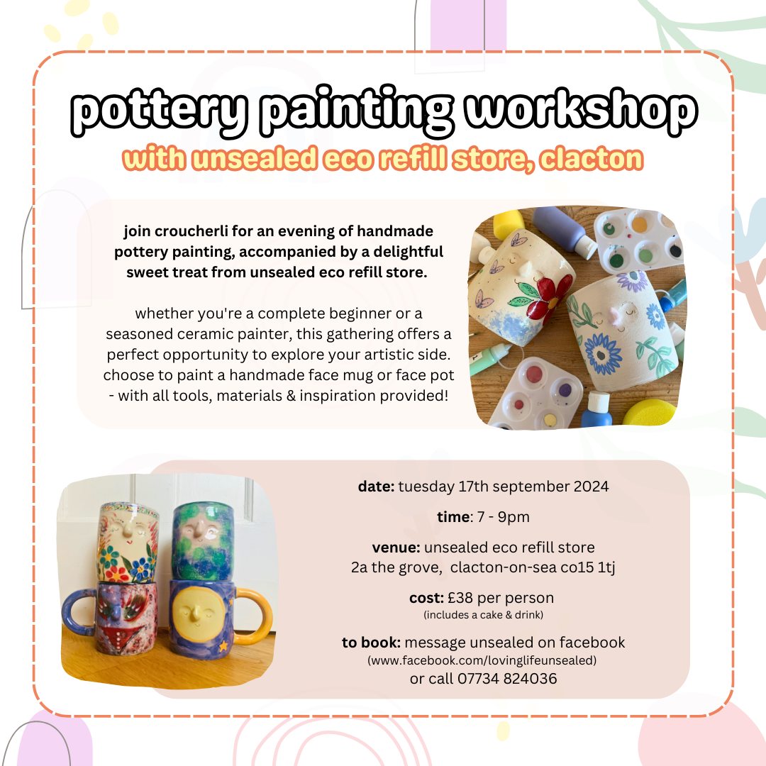 WhatsOnTendring's tweet image. Pottery Painting Workshop: Unleash Your Creativity in Clacton!
whatsontendring.com/events/united-…
Tuesday, 17th September 2024
7:00 PM - 9:00 PM
Unsealed Eco Refill Store

#PotteryPainting #ClactonEvents #CeramicWorkshop #CreativeWorkshops #ArtInClacton #PotteryClass  #HandmadePottery