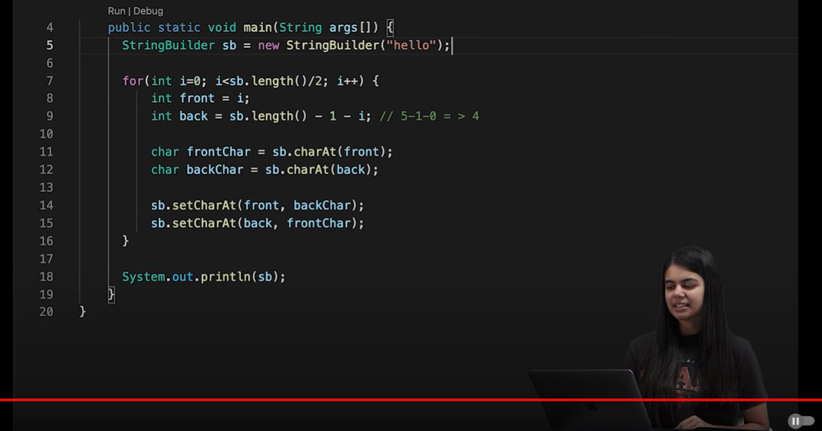 imAYadav17's tweet photo. I Wrote a simplified code to reverse a string using just a for loop, while Mam used StringBuilder with char swapping. 
Both gave the same result!
 Is my simpler approach applicable for larger programs? #Java #DSA @amazon @Google @Microsoft @autodesk @ShradhaKhapra_ https://t.co/bjQwPx94Os